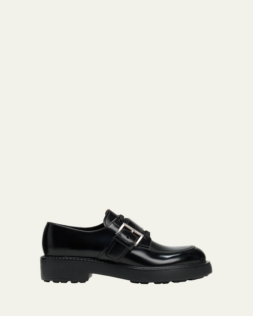 Leather Belted Lace-Up Loafers